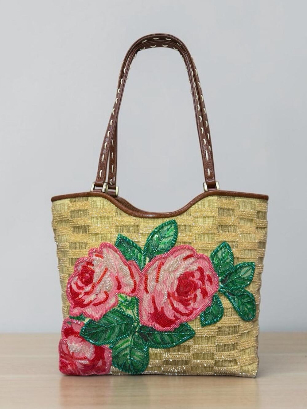 Y2K Isabella Fiore Floral Beaded Fabric Tote Bag